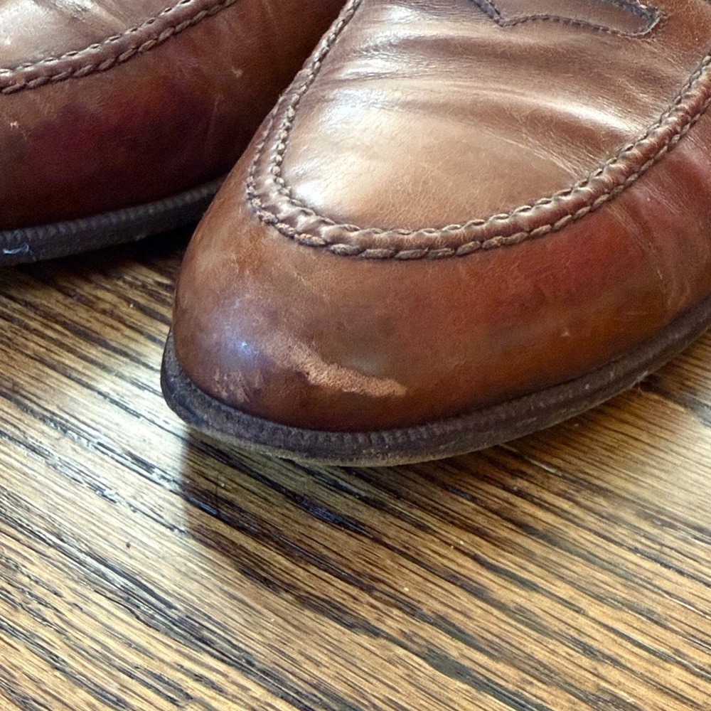 Z Gucci Men’s 40/8.5 Vintage Brown Leather Slip-On Loafers - Picture 9 of 10